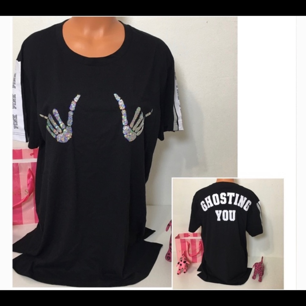 PINK VS Halloween Bling Tee Medium “GHOSTING YOU”